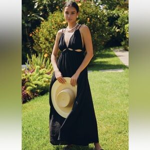 By Anthropologie NWT Gauzy Cutout Cover-Up Maxi Dress Black XS